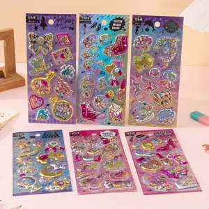 3D Crystal Flow Sand Stickers for Girls Princess Theme with Sparkling Shake Design and Dimensional Cartoon Characters