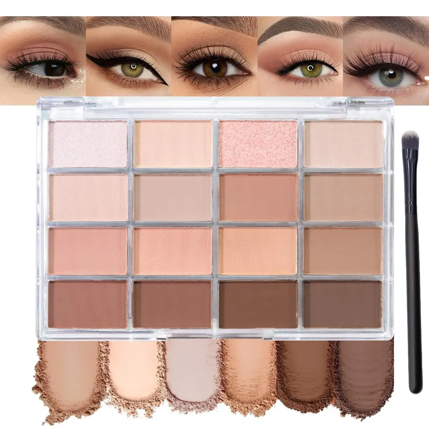 16 Colors Nude Brown Warm Eyeshadow Palette Eye Shadow Powder Matte & Shimmer Neutral Tone Daily Natural Makeup Enhance Eye Makeup