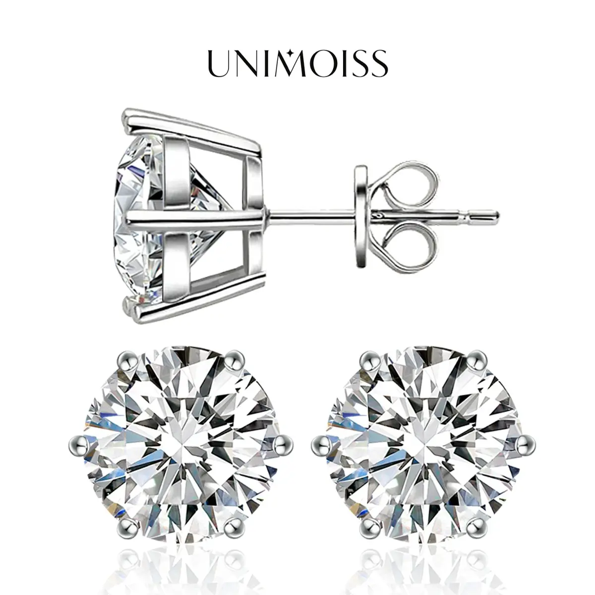 UniMoiss Six Prong Solitaire Earrings Round VVS Moissanite Stud Earring Daily Costume Jewelry Accessories Perfect Birthday Wedding Anniversary Festive Gifts for Women Wedding Set