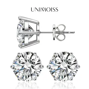 UniMoiss Six Prong Solitaire Earrings Round VVS Moissanite Stud Earring Daily Costume Jewelry Accessories Perfect Birthday Wedding Anniversary Festive Gifts for Women Wedding Set