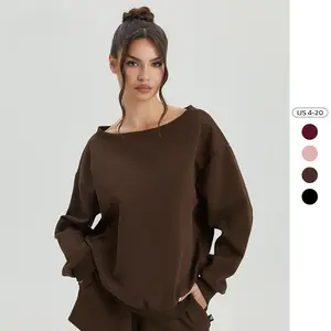 Women's Casual Solid Color Sloping Shoulder Long Sleeve Top, Versatile Loose Scopp Neck Sweatshirt, Comfort Basic Going Out Outfit
