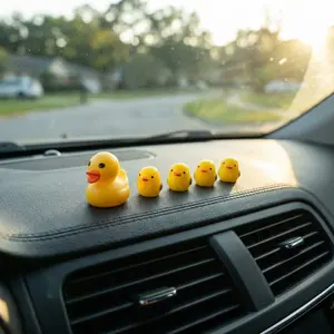 Cute Duck Decor Set, 5-Piece Car Dashboard Ornament, Rearview Mirror Decoration, No Battery Needed, Safe Gift for All Seasons