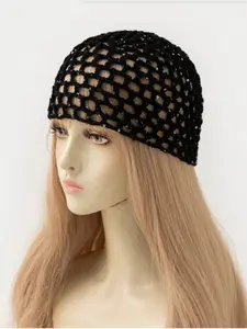 Women's Hollow Out Crochet Sequin Beanie, Solid Color Beret Hat, Perfect for Daily Wear, All-Season Use, Stylish and Versatile