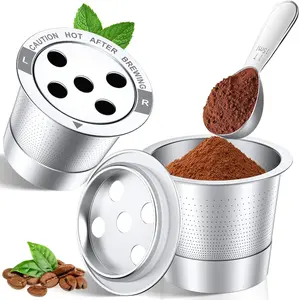 All Stainless Steel Refillable Coffee Pods Metal Coffee Filters with 5 Holes & Scoop - for K Supreme/K Slim/K-Duo 2/K-Brew Chill MultiStream Maker (2 Pack)