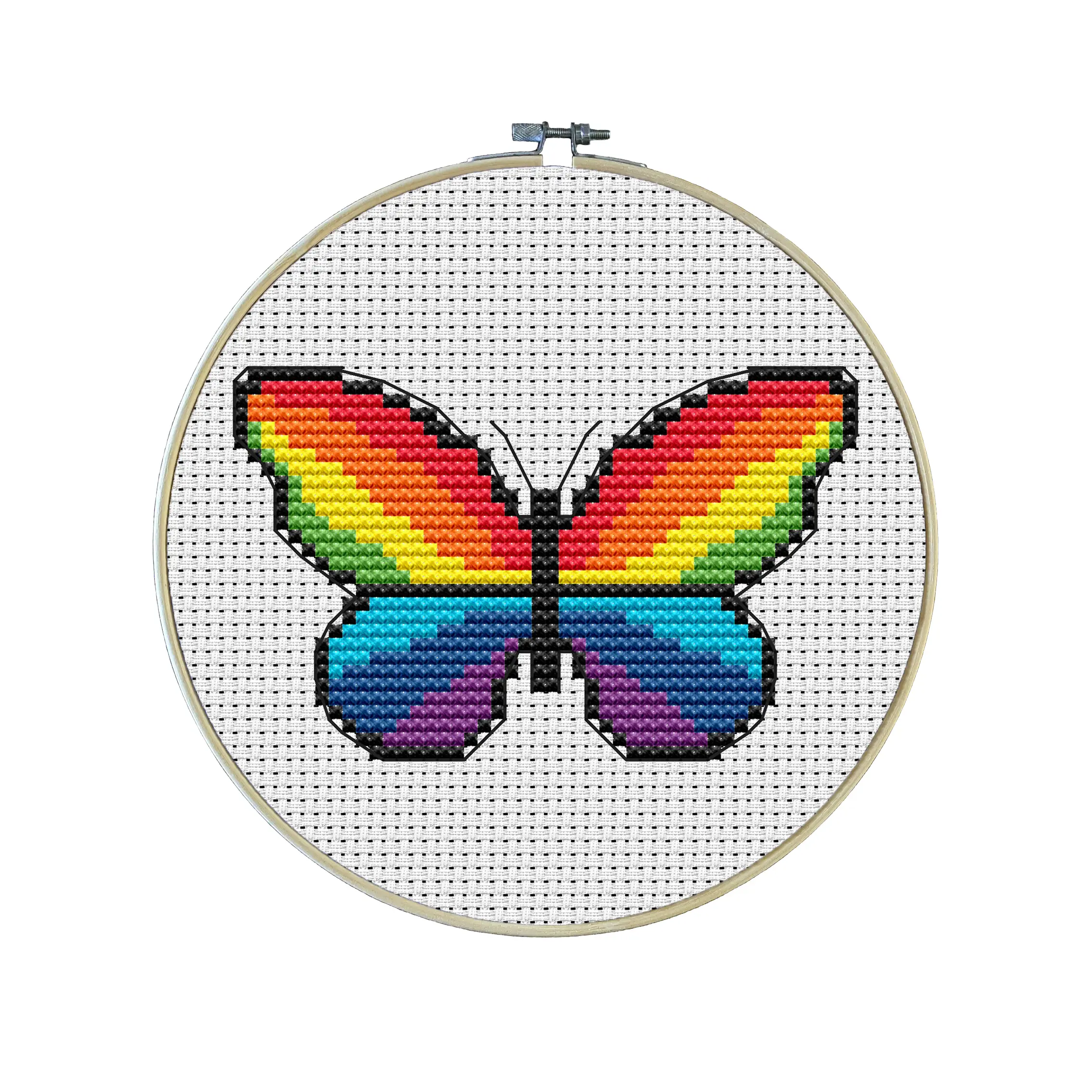 Rainbow Butterfly Mini Premium Cross Stitch Kit - EVERYTHING INCLUDED | Beginner | Colorful patterns | Gifts for Teens | LGBTQ | Hungry Caterpillar