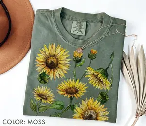 Comfort Colors Sunflower TShirt , Vintage Botanical Floral T-Shirt, Wildflower Boho Tee, Cottagecore Tee, Sunflower Lover Gift, Seed Flower Tshirt