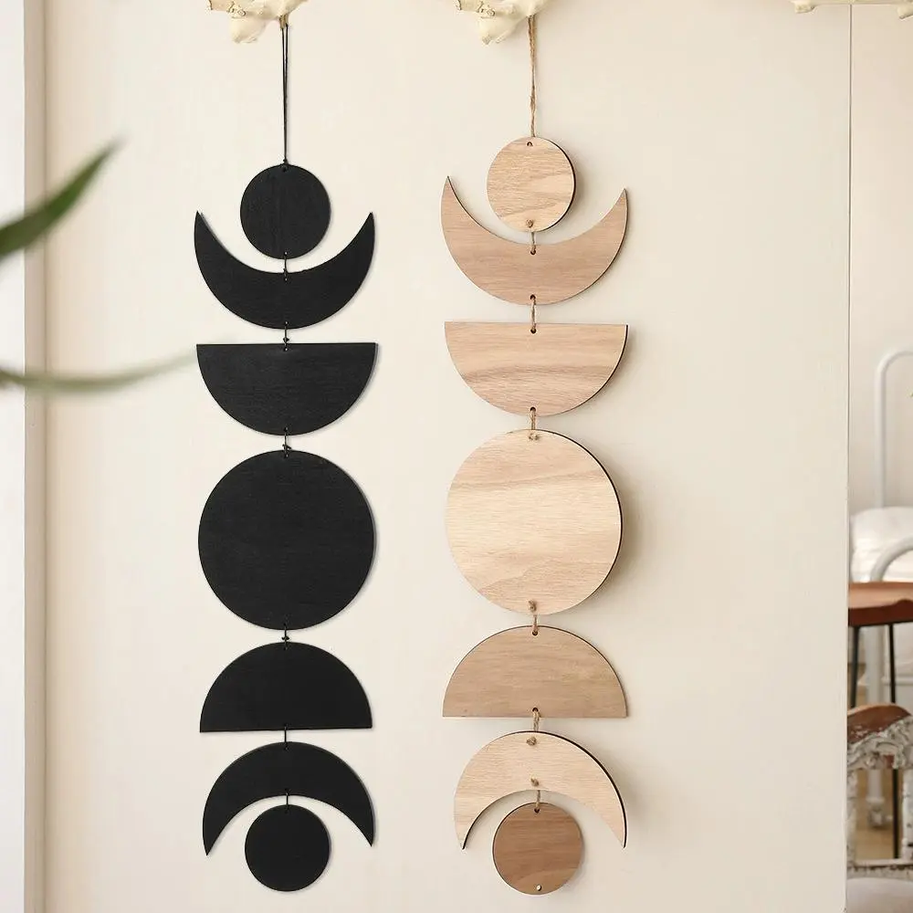 Wooden Moon Phase Wall Hanging Decor, Boho Style Wall Hanging Decor, Wall Art for Home Living Room Bedroom Decor, Hangable