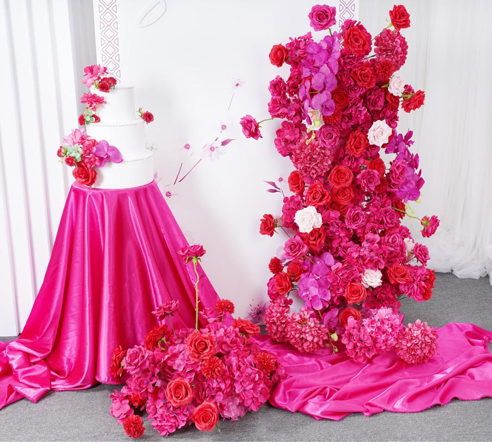 S-A7645 Red Pink Rose Hydrangea Orchid KT Board Floral Row Wedding Backdrop Arrangement Stage Floor Flower