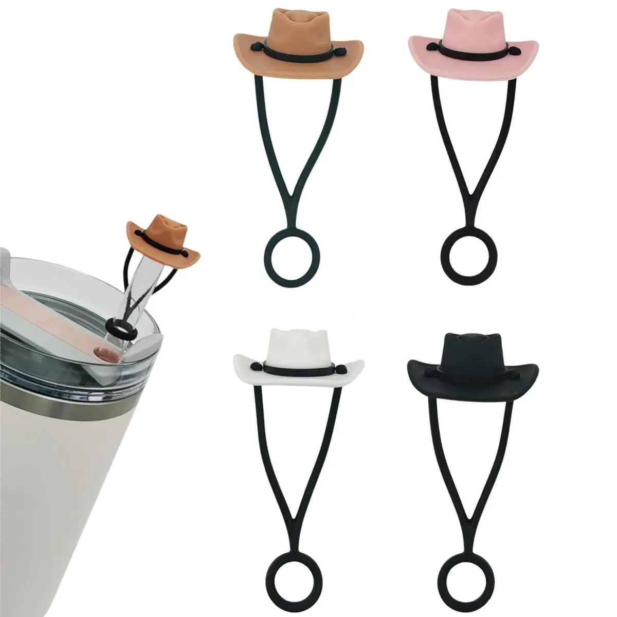 Silicone Cowboy Hat Design Straw Topper, 4/8 Counts Cute Straw Cap, Straw Cap Covers for Tumbler Cup 30/40oz, Summer Gifts Water Bottles Accessories [