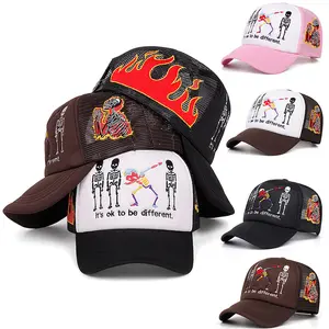 Skeleton embroidery trucker cap Men and women Mesh Hat embroidered Hip Hop baseball cap for men casual outdoor sun visor cap for women Fishing Hat