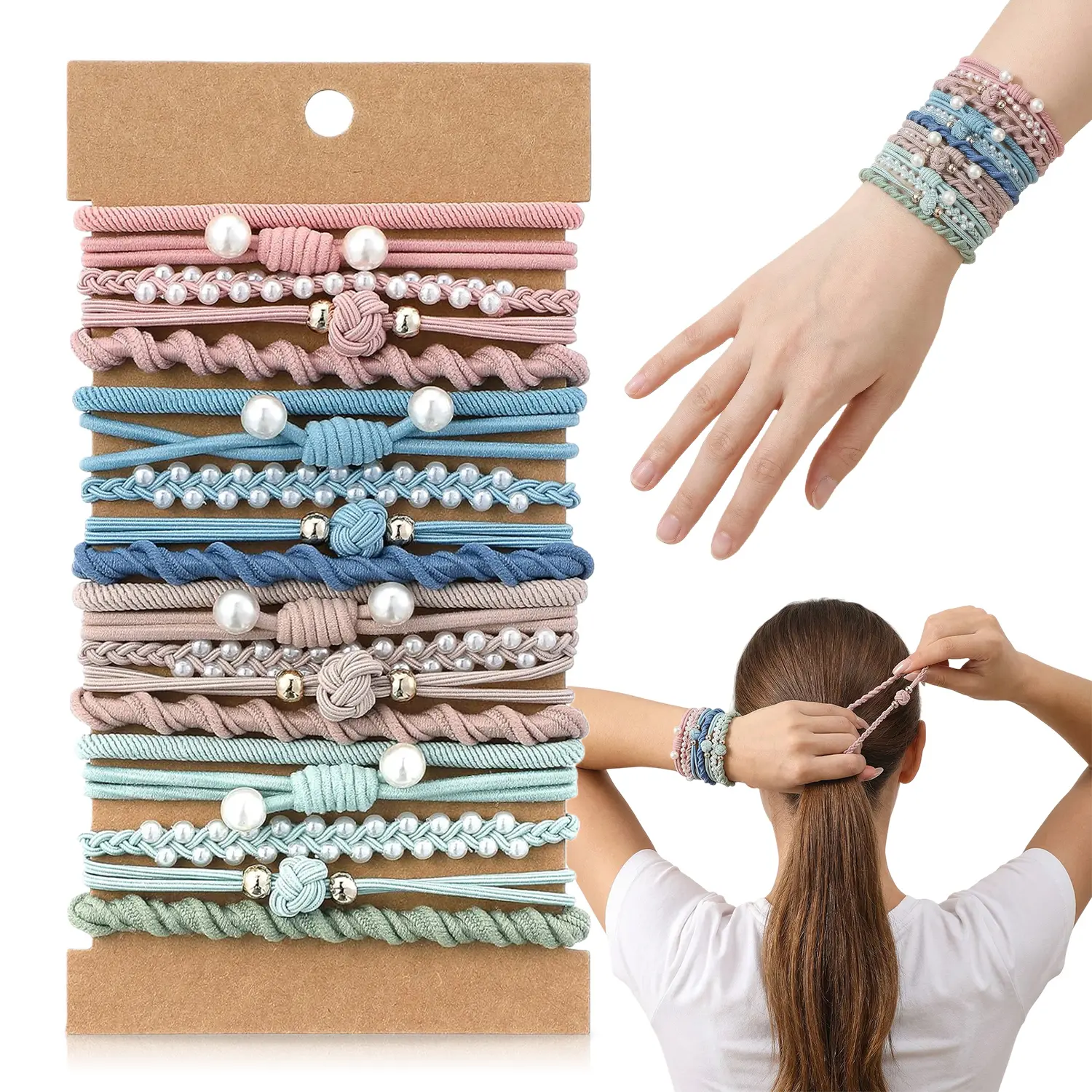 Oceantree Female Boho Beaded Elastic Hair Accessories Set, Soft Braided Bracelet Ponytail Holders - No-Pull No-Damage for Thick/Thin Long Curly Hair, 20-Pcs Dark Brown Set #mothersdaygift #SummerVibes