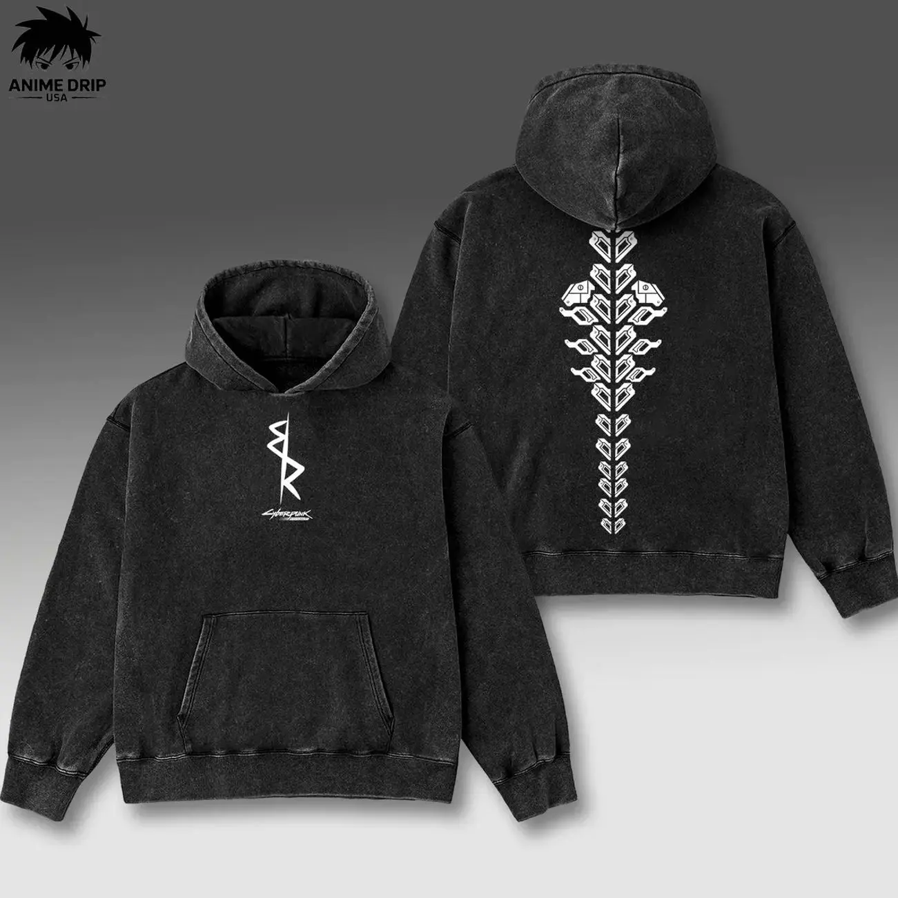 Cyberpunk V1 Print Washed Cotton Hoodie, Vintage Graphic Tee Washed For Fans Anime Cyberpunk: Edgerunners, Design Top Cotton Streetwear Anime Manga Hoodie Clothes Menswear Womenswear, Hoodie Unisex Hot 2025 3TC