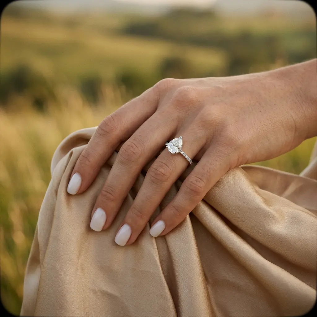 GleKey 4.2CTW Pear Cut Moissanite Engagement Ring with Hidden Halo 14K Gold Plated