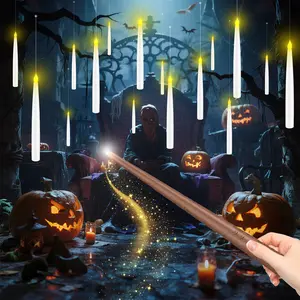 Flameless Candles with Magic Wand Remote for Christmas Decor, 6.6" Floating Candles Battery Operated Hanging Window Candles, Flickering Electric LED Candle for Christmas Halloween Decorations