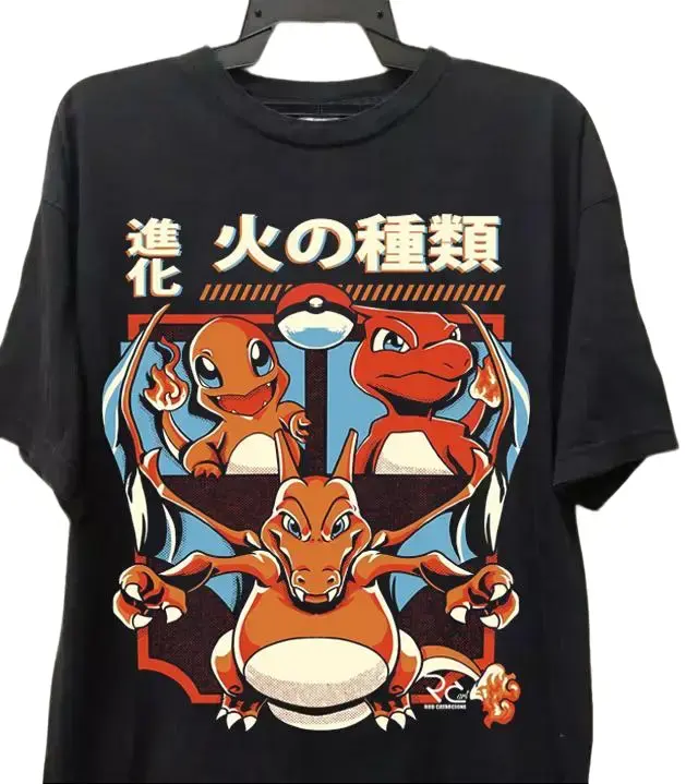 The #Charizardd Evolution Shirt, Japanese Fire Type Tee, pkmm Gamer Tee, Vintage Anime Shirt, Retro Manga Apparel, Menswear, Womenswear