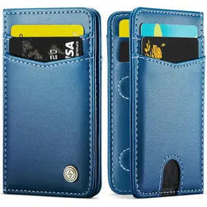 Slim Wallet for Men RFID Blocking Card Holder Bifold Front Pocket Mini Wallet with 8 Card Slots and 2  Pockets, Minimalist PU Leather Small Travel Purse Compact  for Him, Dark Blue