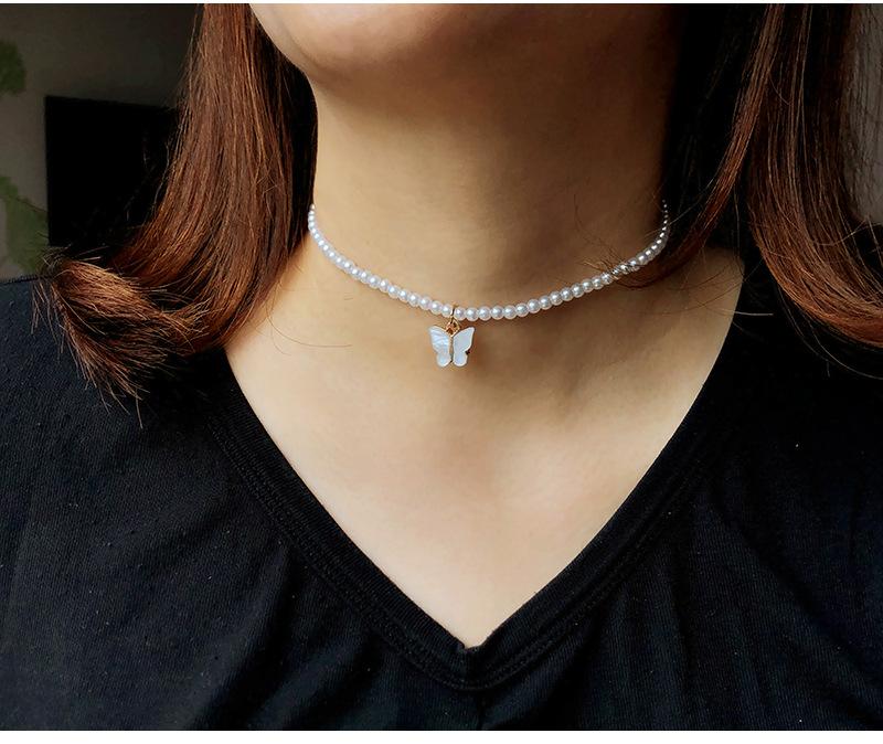 Elegant White Pearl Choker Necklace Small Round Pearl Wedding Butterfly Necklace For Women Charm Fashion Jewelry