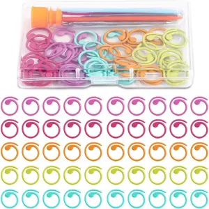 50 Pcs Metal Stitch Markers, 5 Color Helical-Shaped Crochet Markers Ring, 9 Pcs Large Eye Blunt Sewing Needles with Storage Box for DIY and Craft Sewing