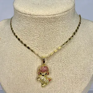 A47. Cute Puppy Charm Necklace/ laminado 14k