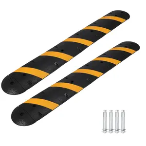 Garvee 2-Pack Heavy-Duty Recycled Rubber Speed Bumps in 6FT & 3.3FT sizes, built with 2 inner cable channels and 25,000 lbs load capacity, modular speed hump fits driveway, asphalt, concrete & gravel for traffic speed control.