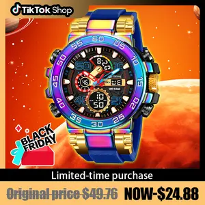 Men's Colorful Punk Style Quartz Watch, Multi-Functional Waterproof Dual Display Wristwatch, Trendy Fashion Sport Watch, Birthday Gift with Gift Box fashionable wristwatch