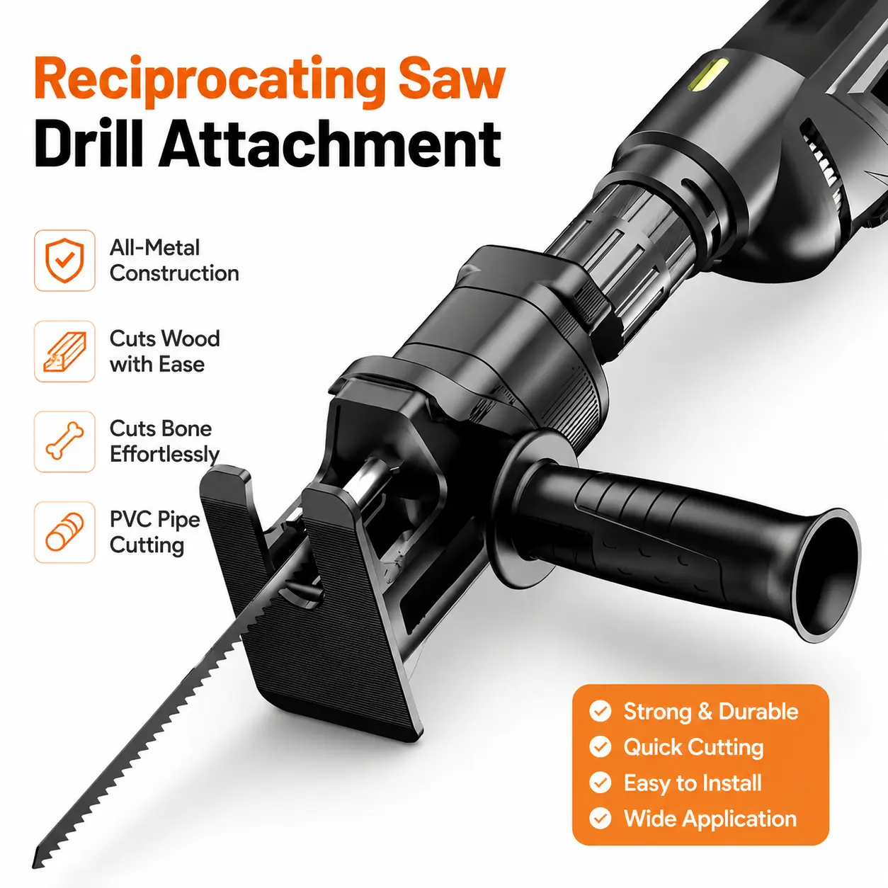 1 Count Reciprocating Saw Attachment for Drill, DIY Tool for Home Renovation, Wood & PVC Cutting Helper