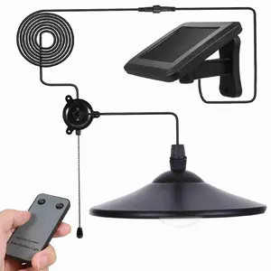Solar Pendant Light 2 Control Modes 8 LED Solar Shed Light with Remote Control and Pull Cord Switch for Indoor Outdoor Yard Lighting