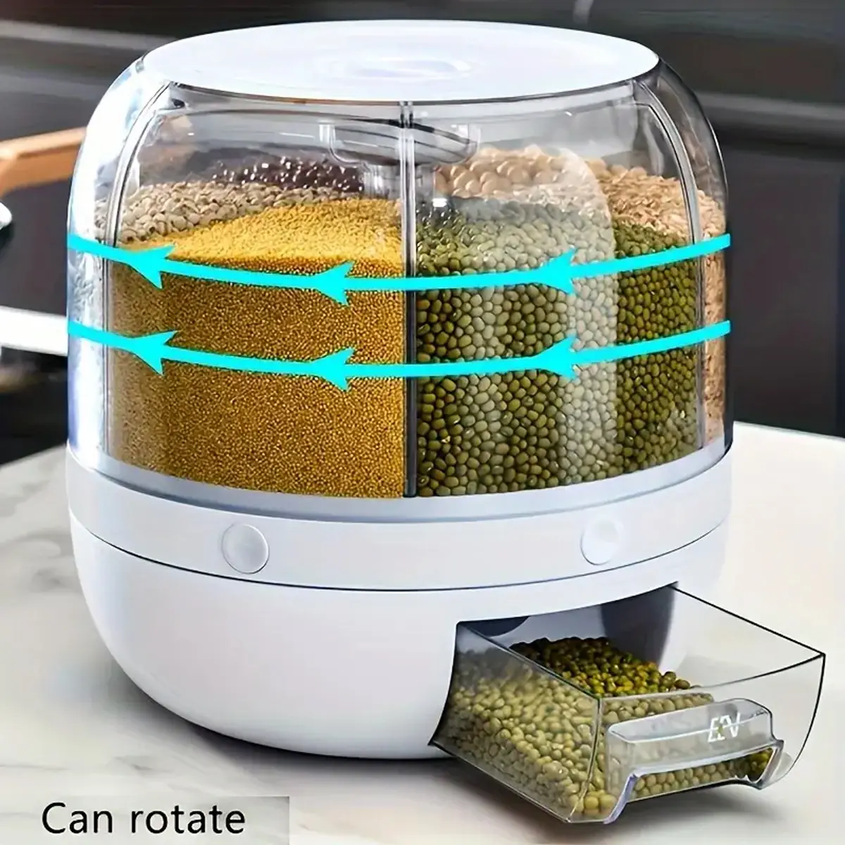 Summer Multi-grid Food Storage Box, 1 Count Rotating Food Dispenser, Large Capacity Grain Storage Container, Moisture-proof Sealed Storage Container for Flour, Sugar, Spice, Nut