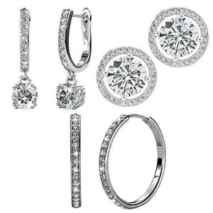 Cate & Chloe Earrings Pack of 3 - Bianca, McKenzie, Ariel 18k White Gold Plated Earrings