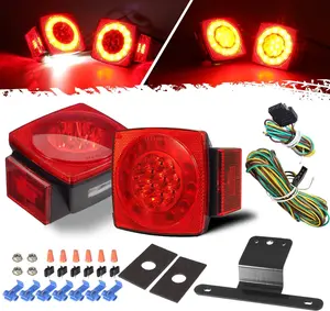 Led Submersible Trailer Tail Lights Kit, Waterproof 12V Square LED Trailer Lights Halo Glow with Wiring Harness Combination Brake Stop Turn Running License Lights for RV Marine Boat Trailer