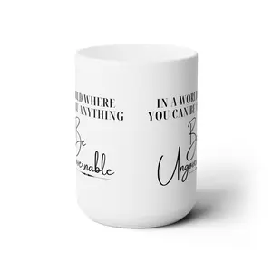 15oz Ceramic Classic Coffee Mug, Washable Reusable Cup with Rebel Quote, Microwave-Safe, Rounded Corners for Kitchen Use