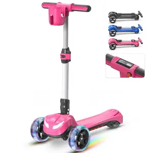 DXH Electric Scooter for Kids Ages 3-8,3 Wheel Electric Toddler Scooters with Flash Wheels, LCD Screen, Thumb Throttle, 3 Adjustable Heights, 6MPH Speed, Foldable Kids Electric Scooters for Boys Girls