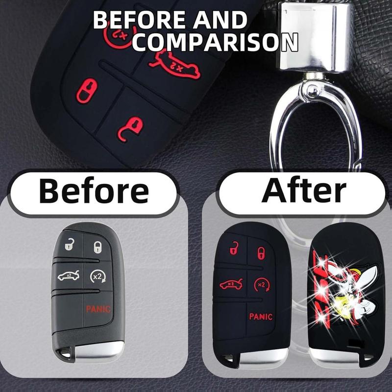 Rubber Smart 5 Buttons Key Cover Fob Case Shell Keyless Protector Jacket Glove Holder for Challenger Charger 392 Scat Pack (for Dodge)