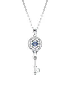 18k White Gold Plated Evil Eye Key Necklace for Women, Protection Pendant Evil Eye Necklace, Luck Charm Jewelry Gift for Family Mom Wife, Daily Wear Necklace, Drop Necklace, Neck Chain