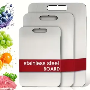3-Piece High-Quality Stainless Steel Cutting Board Set, Salad, Steak, Double-Sided Cutting, Durable, Easy to Clean, Kitchen Ready, Space-aving, Rust-Proof and BPA-Free, Ensures Food Safety, Dishwasher Safe