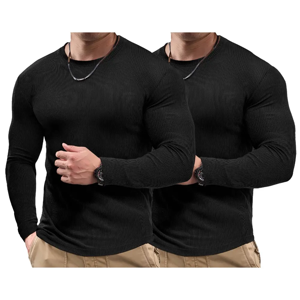 JMIERR Men's 2 Pack Long Sleeve T-Shirts, Crew Neck High Stretch Tops, Casual Daily Fall Winter Shirts