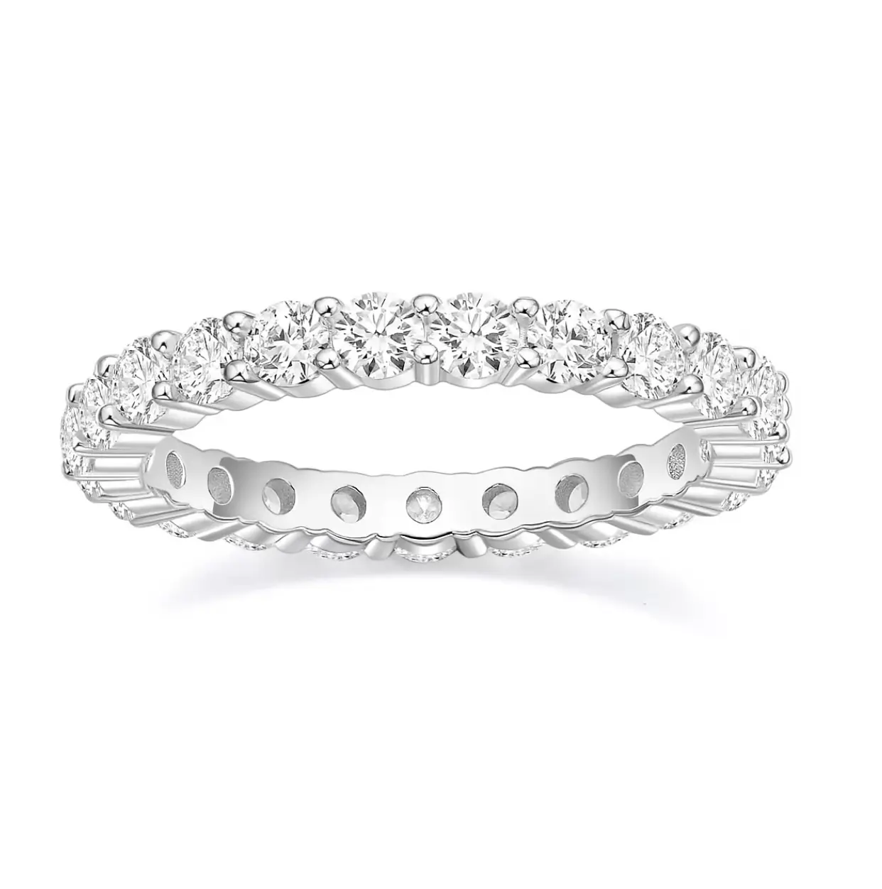18K Gold Plated CZ Eternity Band Ring for Women Sparkly Stackable Diamond Look Promise Engagement Wedding Band Dainty Minimalist Ring Cubic Zirconia Fashion Jewelry Anniversary Birthday Gift for Her Everyday Wear Bridal Thin Stacking Ring