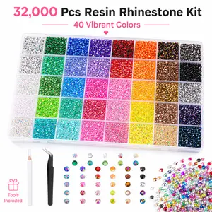 32000 Pcs 3mm Flatback Rhinestones Kit, 40 Resin Gems for Nail Art, DIY Tumbler Crafts