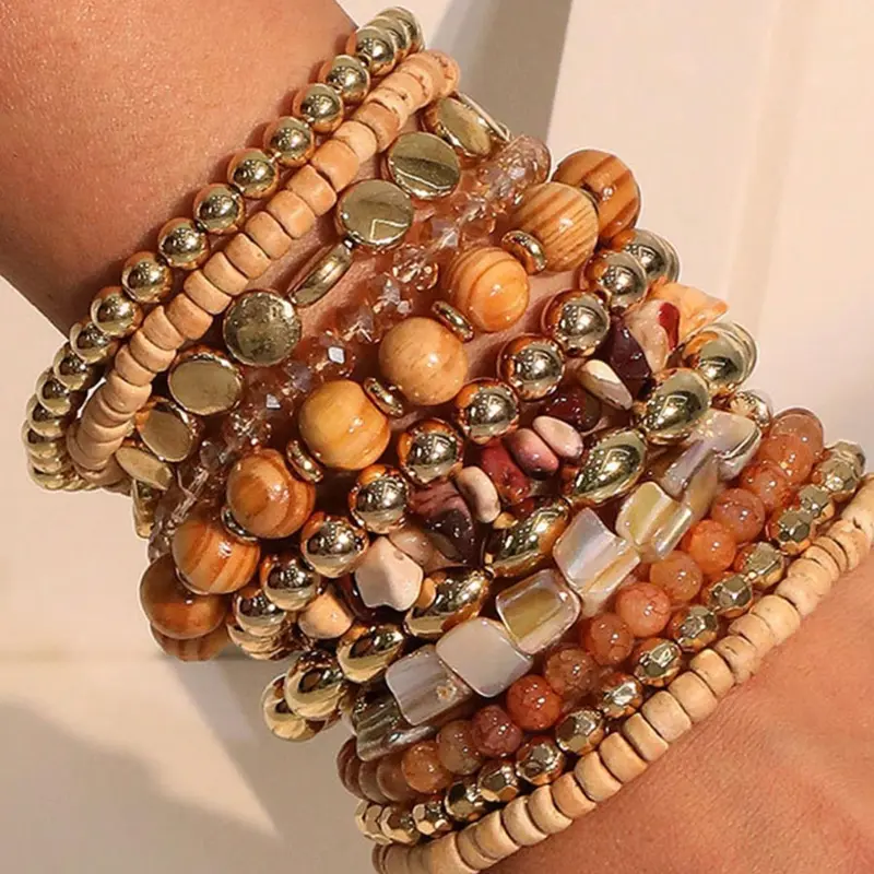 Boho Style Beaded Bracelet Set, Fashion Handmade Beaded Bracelet for Women, Casual Trendy Accessories for Party & Daily Wear, Bohemian Bracelets, Boho Stone Bracelet, Beaded Bracelet Pack, Bracelet Bundle, Fashionable Bracelet Style