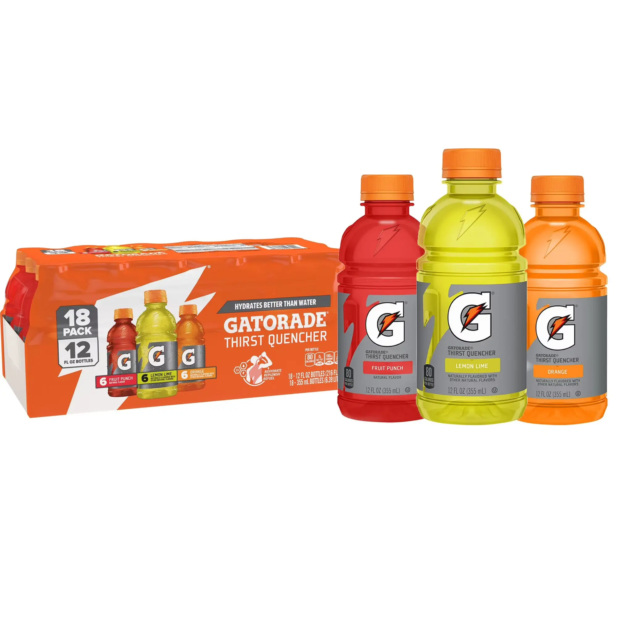 Gatorade Sports Drink, Fruit Punch/Glacier Cherry/Cool Blue Variety Pack, 12 fl oz, 18 Count Bottles
