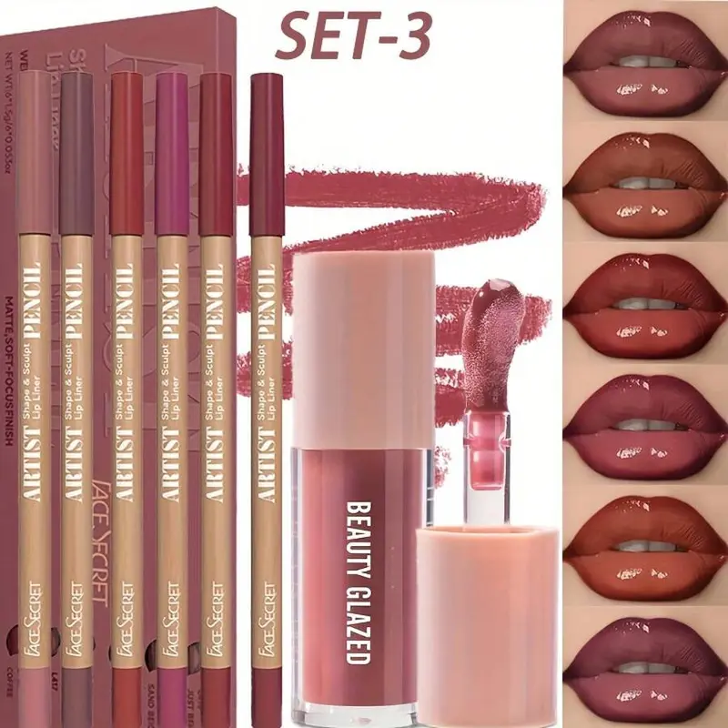 Beauty Glazed 2-in-1 Matte Nude Lipliner & Moisturizing Lip Oil Combo Kit - Moisture-Boosting, Hydrating, Define & Hydrate, Long-Lasting, Lightweight Shine, Gentle for All Makeup Styles