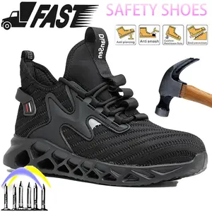 Men's Puncture-resistant Breathable Safety Shoes, Lightweight Steel Toe Impact-proof Industrial Footwear, Black Sport Hiking Work Boots, Protective Work Shoes for Construction & Outdoor Workers