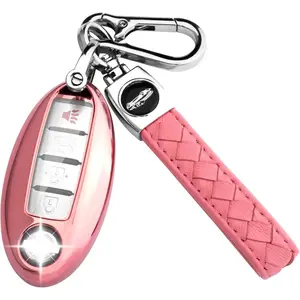 for Key Fob Cover with Keychain,Soft TPU Key Case Shell Full Protection For Nissan Altima,Rogue,Maxima,Sentra,Infiniti Armada,Sedan,Murano,Pathfinder,Frontier 3,4,5 Button Holder (Pink)