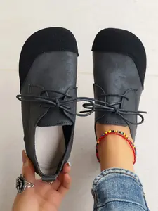 Vintage Faux Fur Lace-Up Single Shoe, Soft Sole Non-Impressive Footwear, Minimalist Two-Color Patchwork Casual Shoes