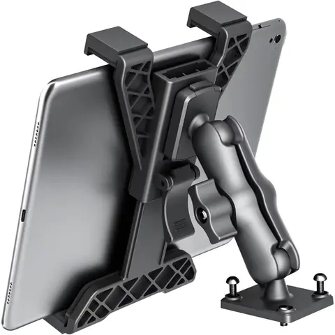 OHLPRO Sturdy Aluminum Drill-Mount Tablet Desk Stand - Heavy-Duty Adjustable Drill Base for 7-11 in iPad Mini-Pro/Kindle, Vibration-Free Secure Lock, Installation Kit + Bookish Stickers, 360 Fluffy Cartoon Plush Case Insert Sleeve, Devices