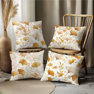 4PCS Autumn Golden Ginkgo Leaves Throw Pillow Cover, 18 x 18 Inch, Pillow Cover for Cushion Living Room, Bedroom, Couch and Sofa, High Listed Printed (No Pillowcase Insert)