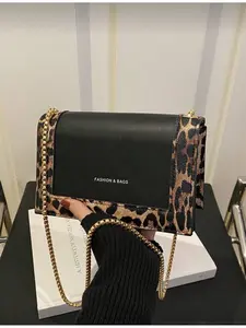 Women Metal Accessories Animal Pattern Chain Small Square Bag Daily Casual 1 Piece Retro Leopard Print Flap Underarm Long Bag Dating Outing Party Leopard Chain Flap Square Bag Animal Print Women's Bag