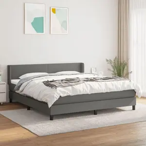 Box Spring Bed with Mattress Dark Gray King Fabric