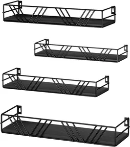Floating Shelves for Wall Set of 4, Different Sizes Mounted Wood Floating Shelf, Wall Shelves for Living Room, Bedroom, Bathroom, Kitchen, Farmhouse Decor, Office
