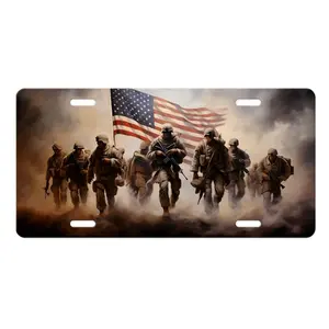 Patriotic American Soldiers Aluminum License Plate, Car Accessory